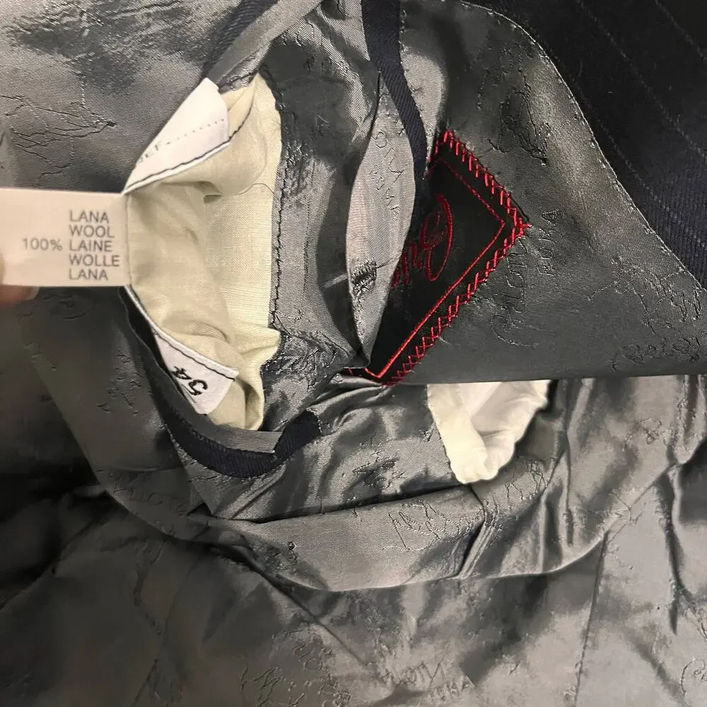 Brioni Roma Wool Blazer Mens 44R Navy Double Breasted Pinstripe Sport Coat FLAW